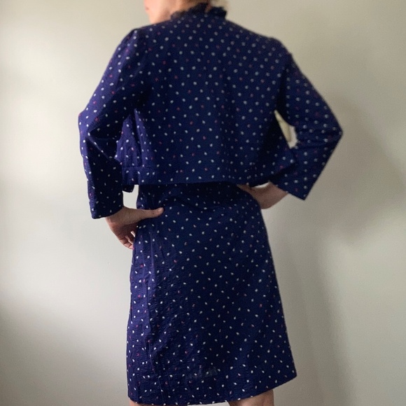 100% cotton vintage seersucker 1970s polka dot dress suit with dress and jacket - Picture 5 of 11